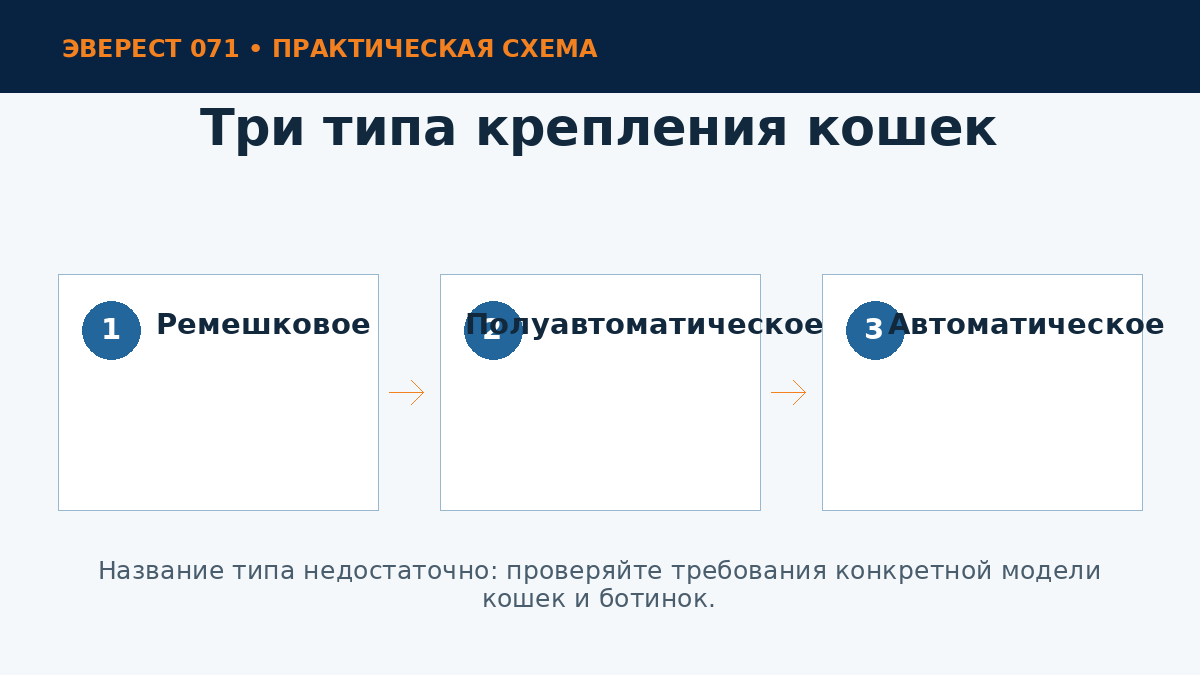 Типы крепления альпинистских кошек